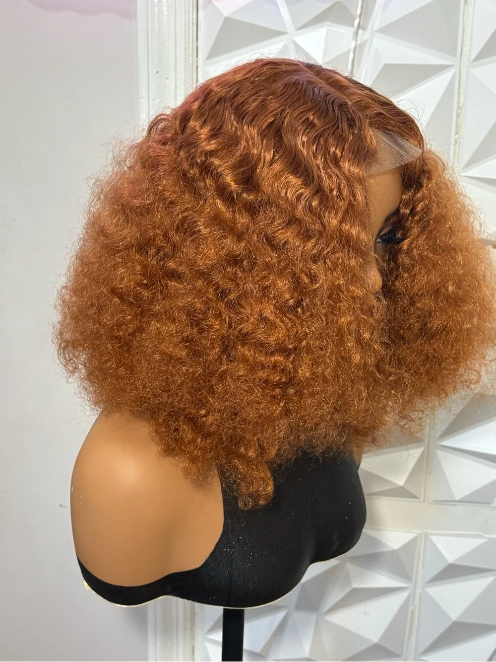 14” Copper Auburn Kinky Curly Wig 2x6 Closure Heat-Safe Hair Blend